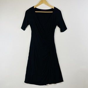 VELVET Graham & Spencer Wrap Front Side Ruched Black Stretch Dress Womens Small